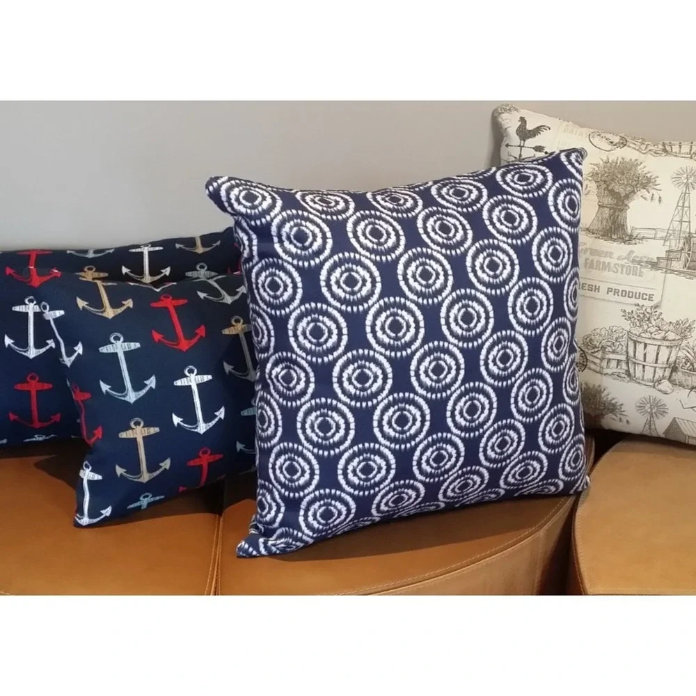 Bryant Throw Pillow Cover 20x20 Zipper Cotton Blue White Nagoya Geo Chambray NEW